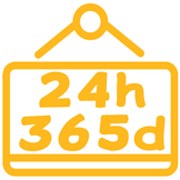 Icono abierto las 24 horas, los 365 del año para realiaar online el Curso de Manipulador de Alimentos, con el que obtienes un carnet y diploma